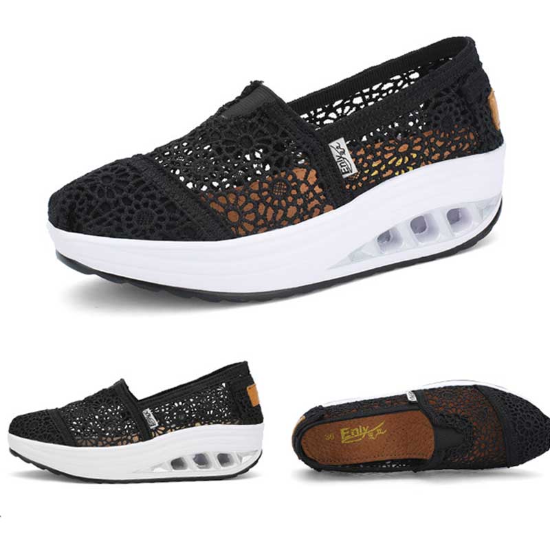 Mote Blonder Overdel Dame Fritidssko Sommer Mesh Sportssko Mote Blomst Hul Tyk Såle Sneakers Luftpute Strandsko