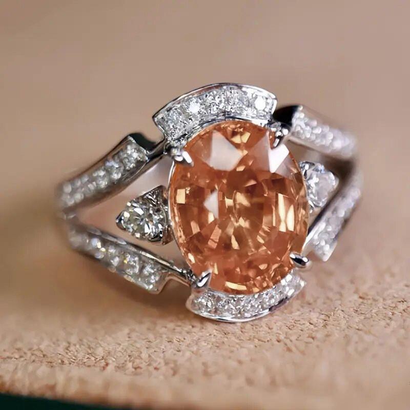 

925 Sterling Silver Ring for Women with Stylish Square Yellow Zircon Exquisite Engagement Jewelry 6