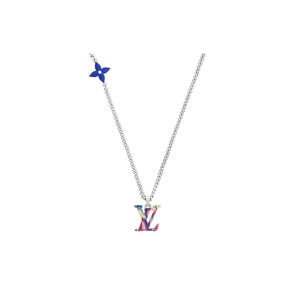 Louis Vuitton Lv Cross Letter Color Logo 925 Silver Necklace Unisex Necklace MP3353