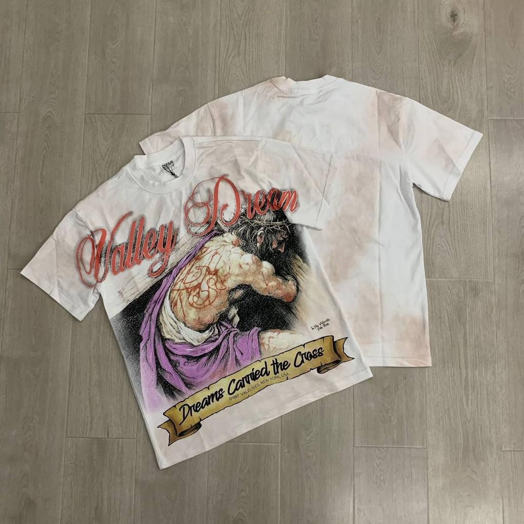 DRIPX T-shirt da uomo a maniche corte, 100% cotone, morbida, comoda e casual, vestibilità larga streetwear, modello a fantasia 'Valley Pattern 1'