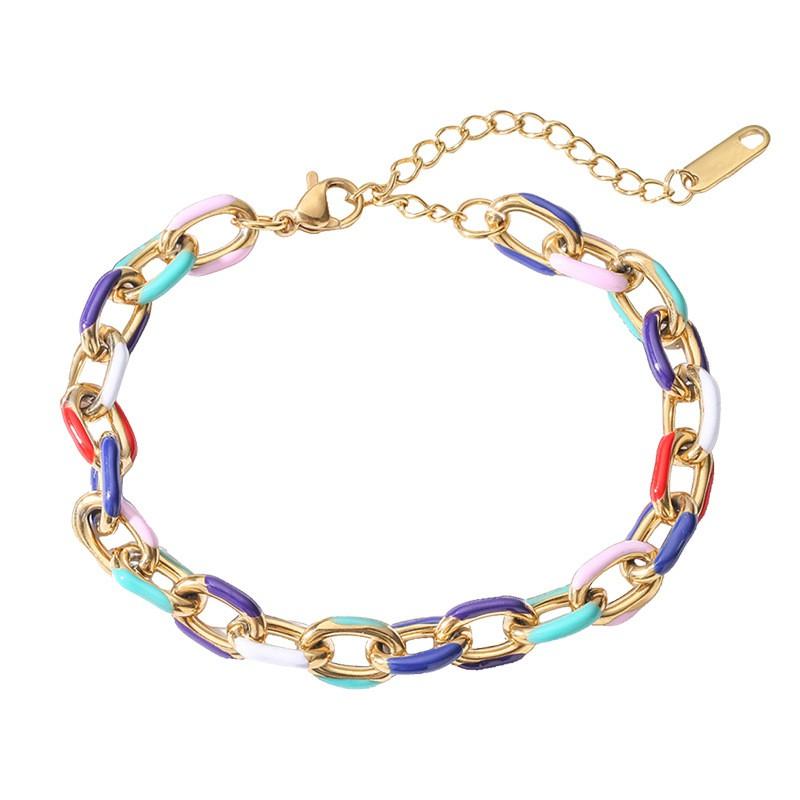 Titanium Steel Colorful Dipped Oil Cuban Link Bracelet Women Geometric Chain Design Lightweight Luxury Couple Jewelry