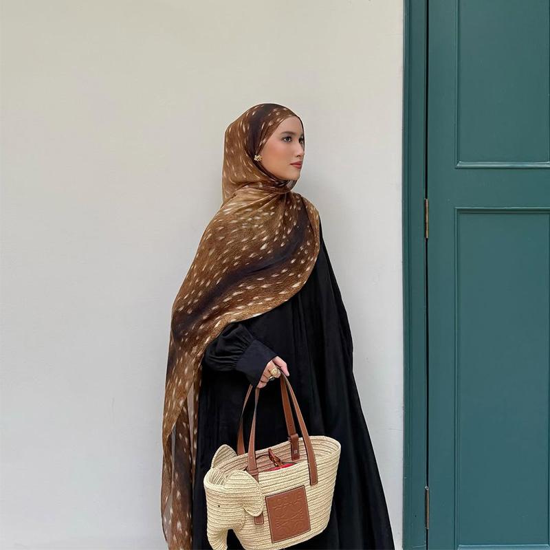 Богемные хиджабы с принтом оленя Женский акварельный платок Мягкие мусульманские хиджабы Модальный хлопок Легкая накидка Осенний головной платок Рамада