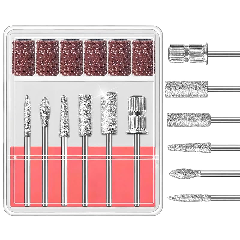 12Pcs Nail Drill Bits Set,Professional Nail Art Tools Set for Acrylic Art,with 6 Pcs Sanding Bands for Manicure & Pedicure Crystal Nail Files,Perfect