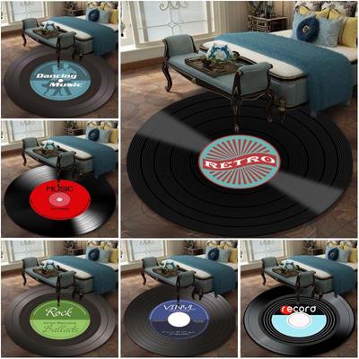 3D Vinyl Record Printed Soft Round Floor Mat Carpet Living Room Area Bedroom Rug
