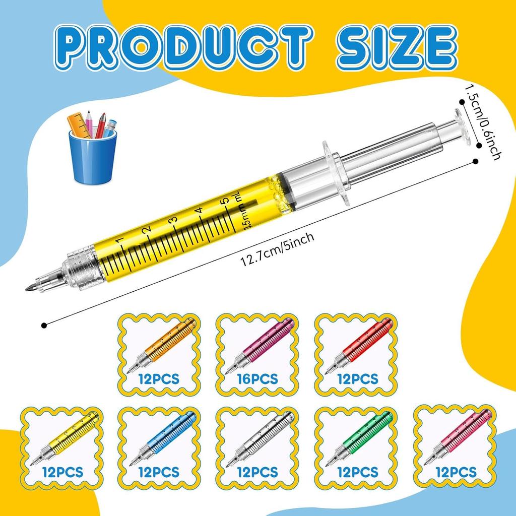 Estune 100 Pcs Syringe Retractable Nurse Pens Novelty Fun Multi Colors Medical Blood Ballpoint Pens Gifts for Nursing Student School Supplies
