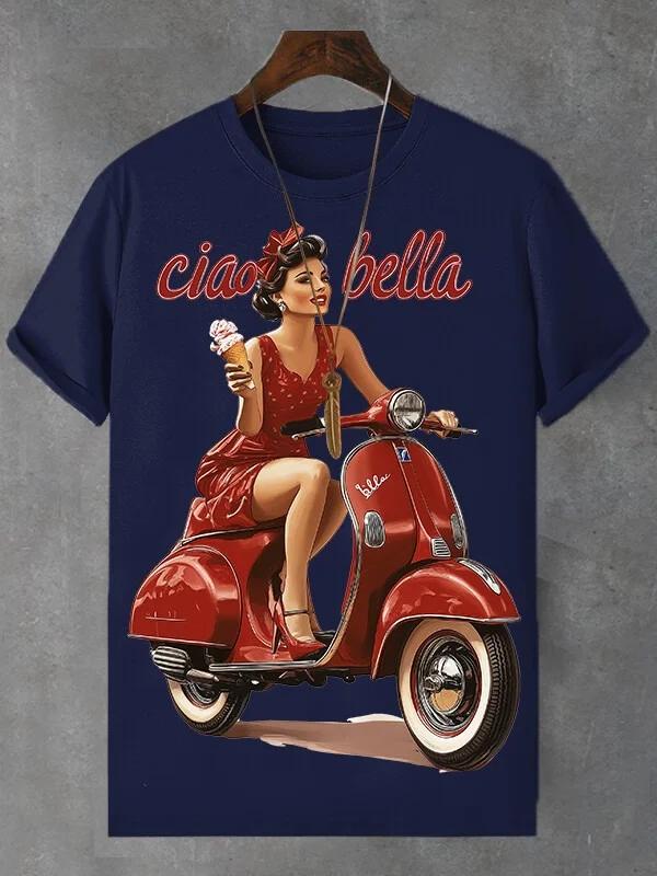 Sommer Neue Mode Trend T-Shirt Ciao Bella Buchstaben Druck Einfach Lässig Kurzarm T-Shirts Streetwear Unisex T-Shirts Y2k Oberteile