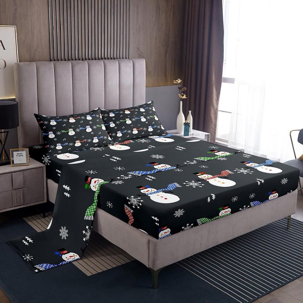 Christmas Theme Pattern Mattress Four-Piece Bedding Set Bedroom Dormitory Bedding Decoration