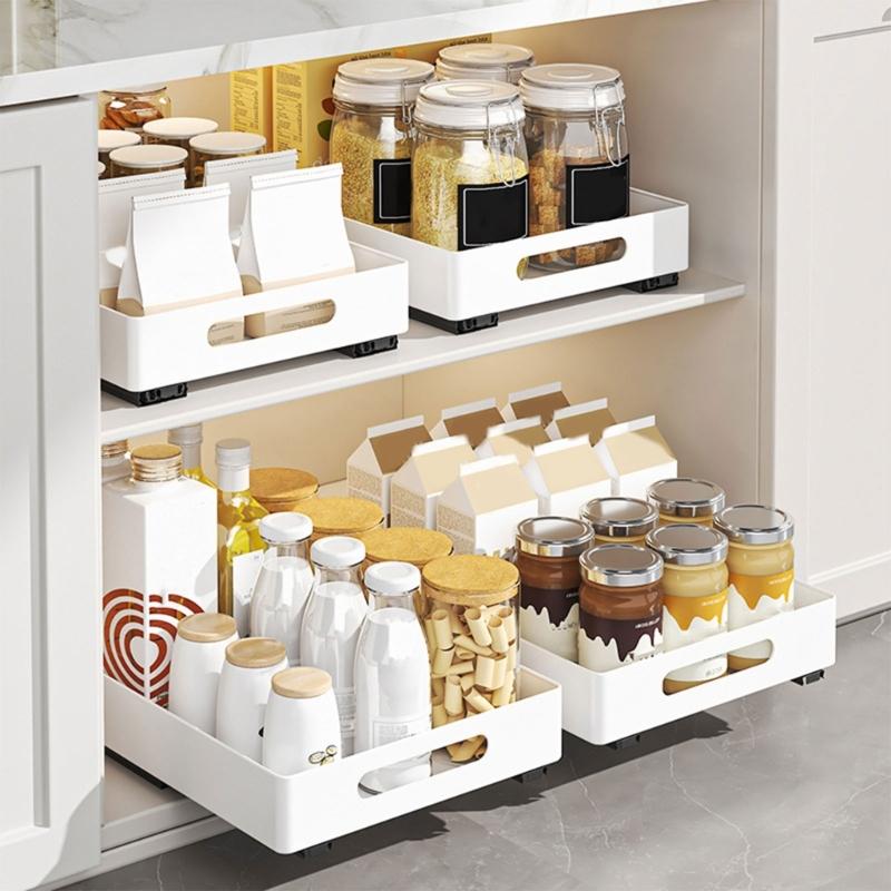Extendable Drawer Easy To Install Sliding Storage Rack No Drilling Condiment Shelf Storage Shelves for Kitchen Cabinet