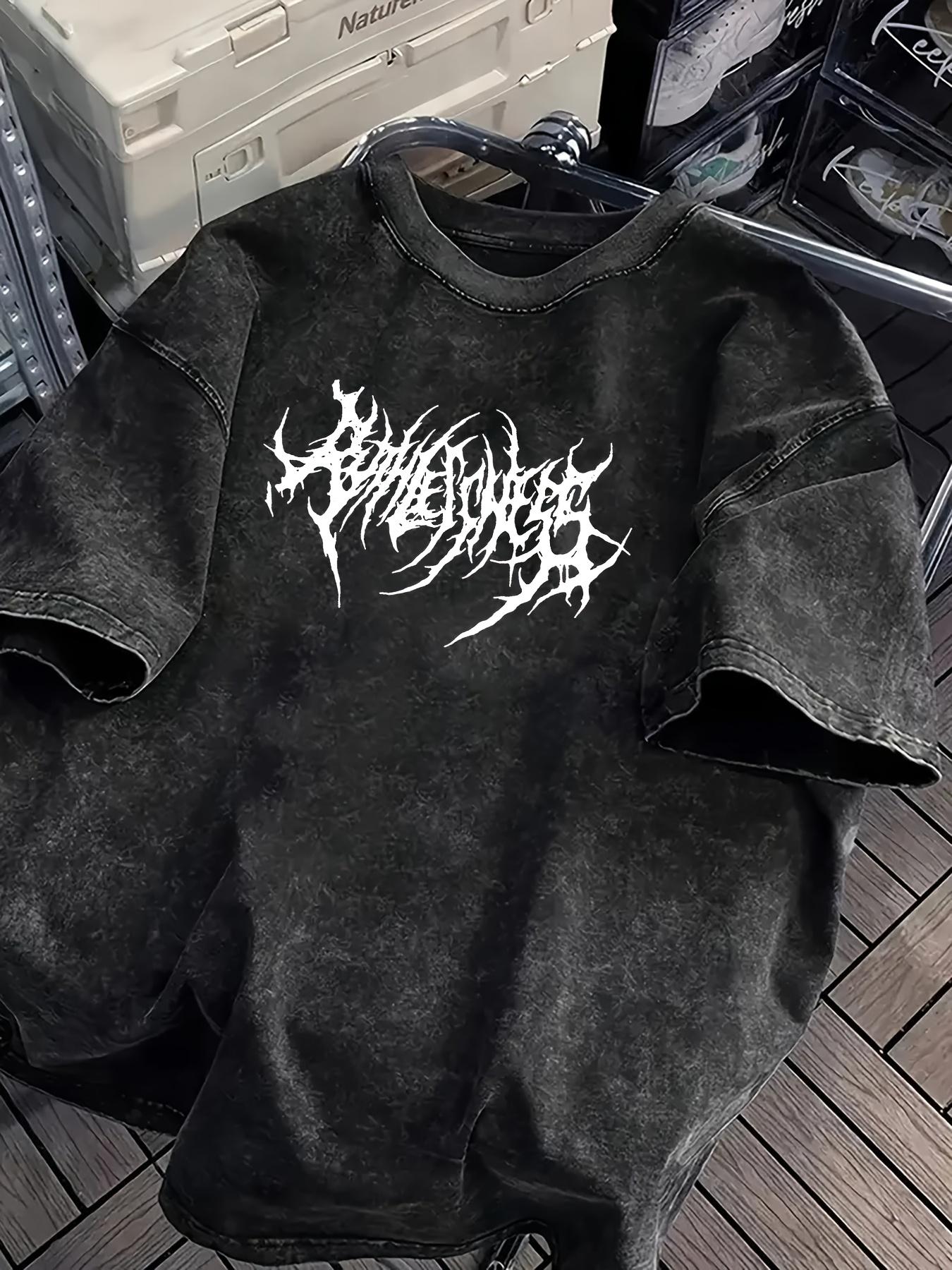 Vintage Acid Wash Kraftvoll Gothic Metal Schriftzug Grafik T-Shirt Oversized Streetwear Lässige Baumwoll Tops für Herren Damen XL