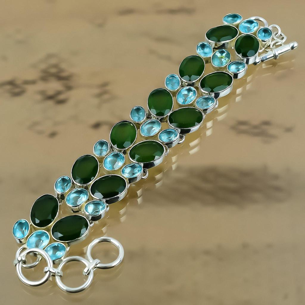 Wedding Gift For Her 925 Silver Natural Green Jade Chain Adjustable Bracelet