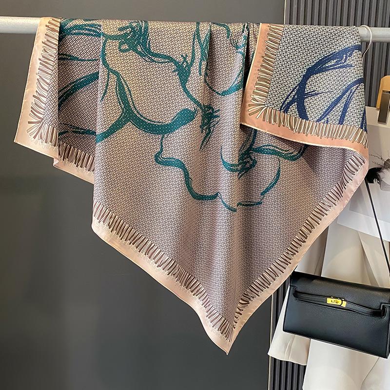 Geometric New Style Spring  Autumn and Summer Double-sided Printed Imitation Silk Scarf Scarf Scarf Thin Warm Shawl Fashionable