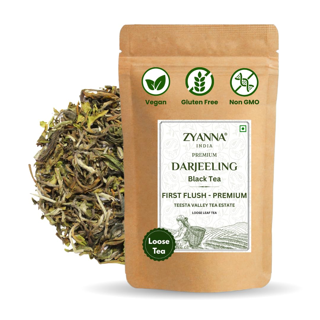 ZYANNA Darjeeling Tea First Flush - Premium Whole Black leaf with Floral Note (3.5oz- 100g-50 Cups) Single Estate Authentic Darjeeling Tea