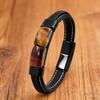 Pulsera de Cuero Trenzado con Piedra Ojo de Tigre Natural para Hombres y Mujeres Metal Negro 2026 Moda Tendencia Joyería de Lujo