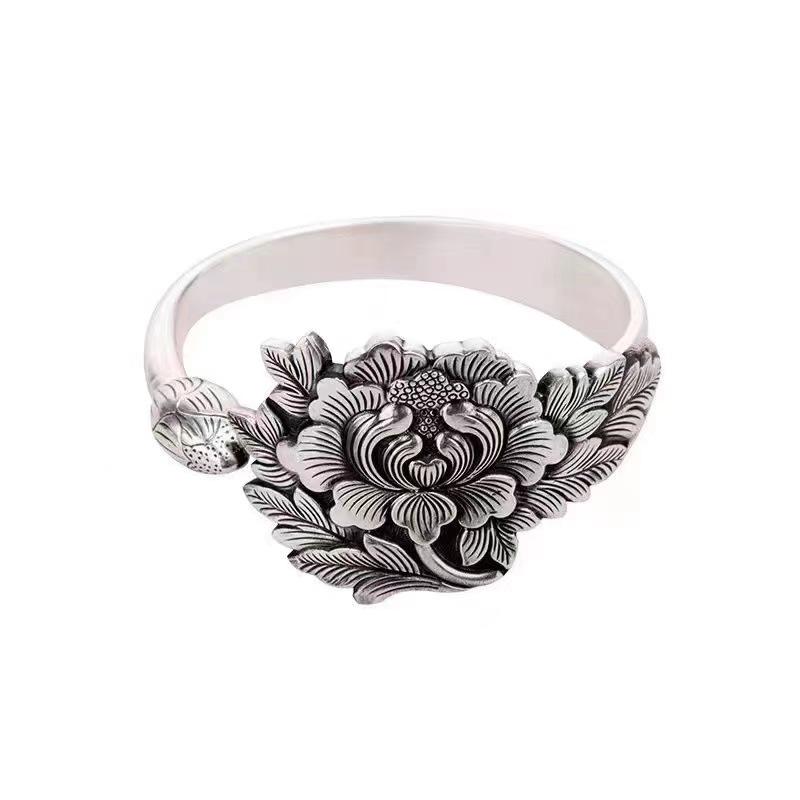 2025 Retro Chinese Style Peony Zinc Alloy Adjustable Ring for Women