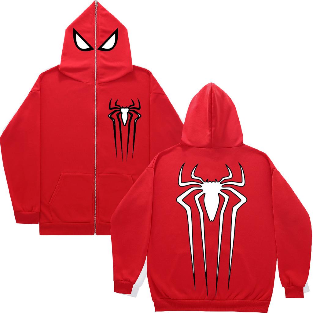 American casual hooded long zipper sweatshirt for men, autumn/winter new youth loose simple Spider-Man print sweatshirt