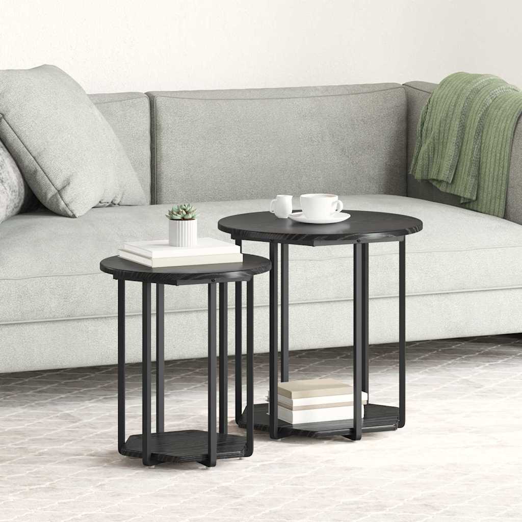 Side Table Set with Shelf 2 Pcs Black Oak Effect