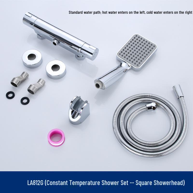 Vollkupfer Wandmontiertes Thermostatisches Duschset mit Wannenmischer & Temperaturregulierungsarmatur