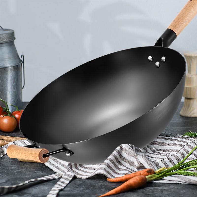 Anbolizhen Non-Coating Wrought Iron Wok with Glass Lid
