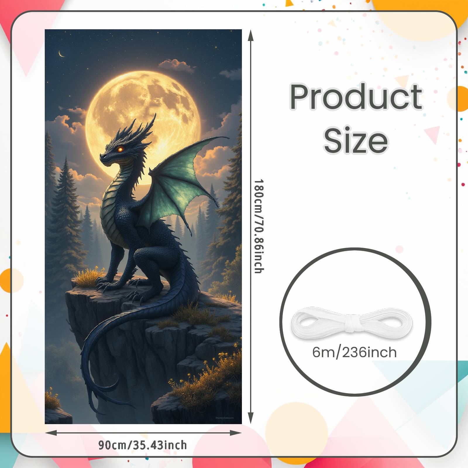 

Mythical Display Night Sky Dragon Banner Enchanted Creature Background Moonlit Starry Sky Display For Themed Celebrations