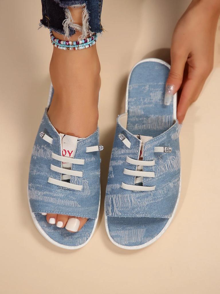 Zapatillas De Tela Vaquera Antideslizantes Para Mujer, Chanclas Planas Cómodas Para Verano, Informales Para Playa Y Exteriores,