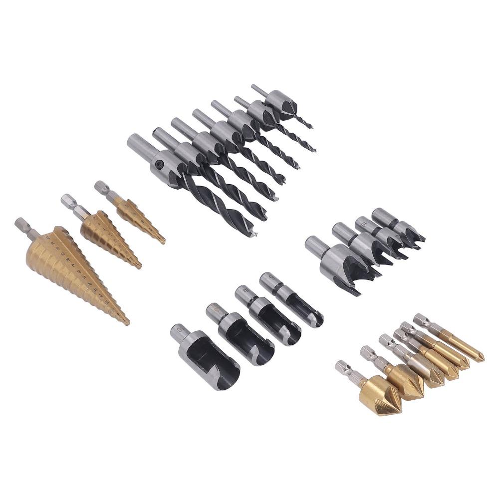 26pcs 6-Piece Countersink Bit Chamfer Drill Bit Set Wood Plug Cutter Set  Woodworking Projects
