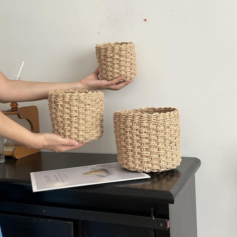 3pcs Set Cylindrical Paper Rope Woven Storage Baskets for Various Storage and Organization Scenarios Desk Cosmetic Organization
