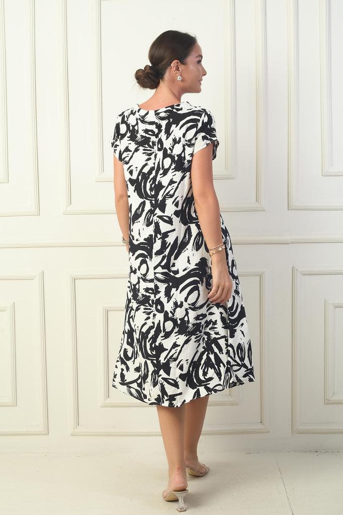 Women's V Neck Abstract Patterned Viscose Dress
