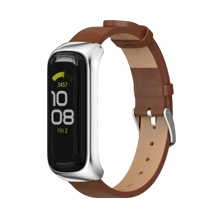 For Samsung Galaxy Fit 2 MIJOBS Metal Case Microfiber Leather Watch Band