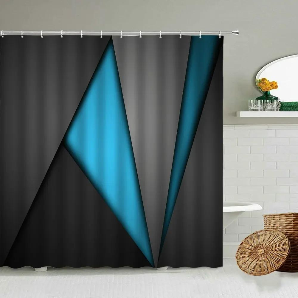 Modern Geometric Pattern Printing Waterproof Shower Curtain Black Gray Blue Creative Design Bathroom With Hook Screen Washable