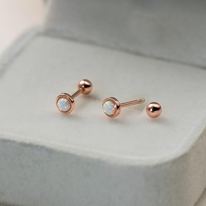 

WANTME 925 Silver Simple Luxury Opal Screw Bead Stud Earrings for Women Fashion Ear Bone Piercing Jewelry Accessories рожевий колір золота