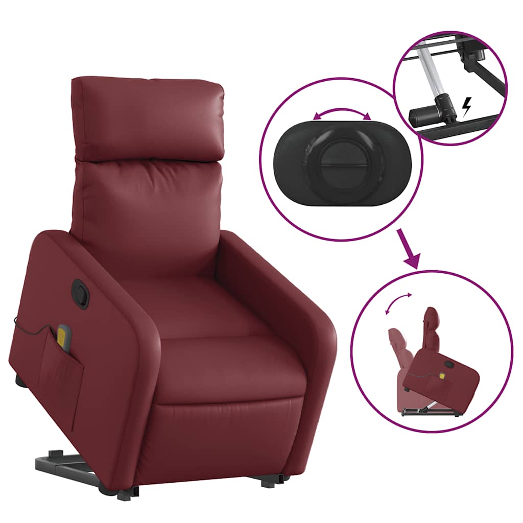 Vidaxl Lift Recliner Massage Chair, Reclining, Wine Red, Eco-Leather