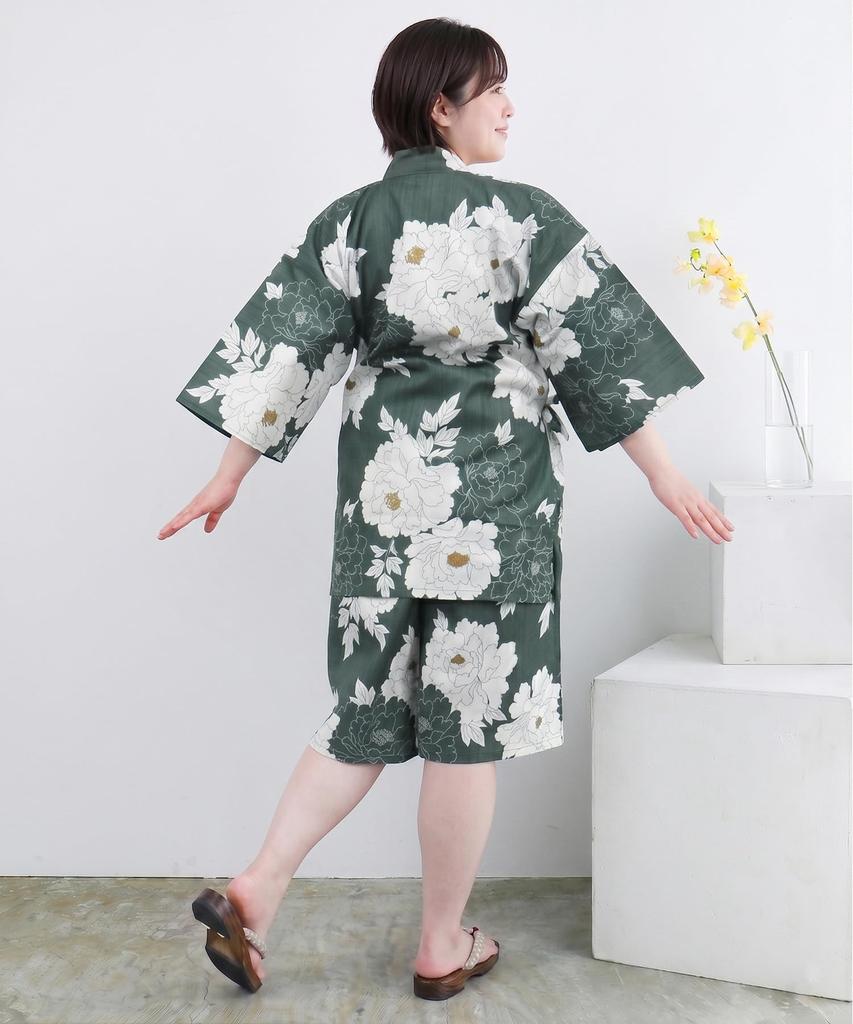 [Kyouetsu] Jinbei (Japanese summer wear) - Single item or top and bottom set - Women's loungewear - Cotton - Free wide size - FW (Green Shade Classic