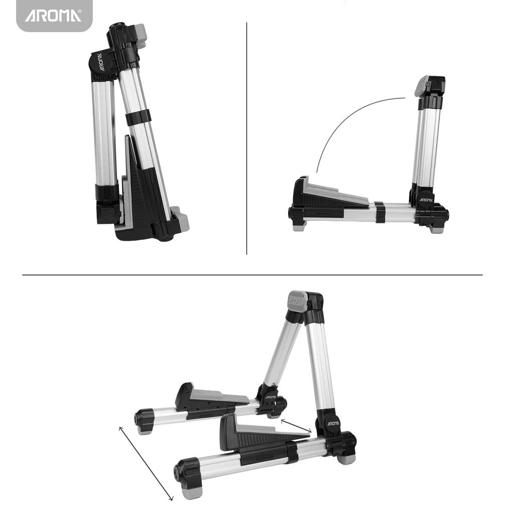 Aroma Folding Guitar Stand with Adjustable Tray and Backrest, Lightweight and Portable Design, Compatible with Guitars and Basses, Floor Stand