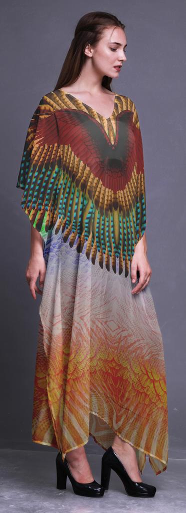 Phagun Tribal Feather Ladies Kaftan Holiday Loungewear Maxi Dress Beach
