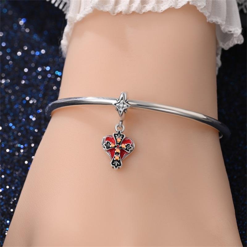 copper Red Heart Cross Pendant Charm Bead Charms Jewellery Compatible With Authentic Bracelets Necklaces for Women Do It Yourself Gift