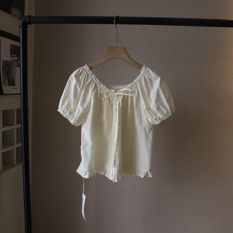 2025 Summer Korean Sweet Lace Trim Babydoll Top - Women's Short Sleeve Shirt