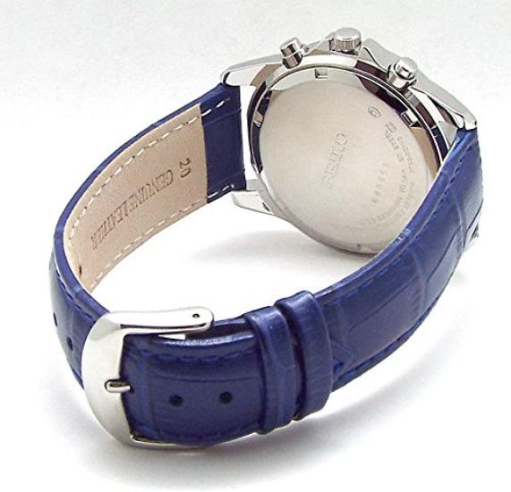 SEIKO Chronograph Watch with Genuine Leather Navy Officially Distributed in Japan by Seiko Strap, Blue, SND365P1-BL