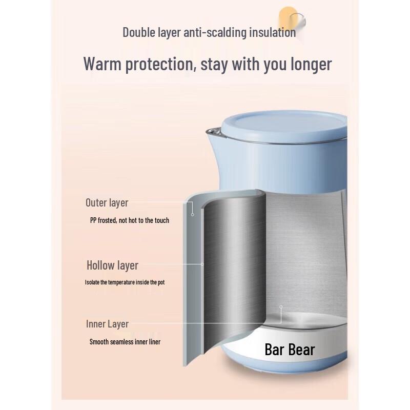 BEAR 1.7L 304 Stainless Steel Electric Kettle CN Plug (adapter Included)