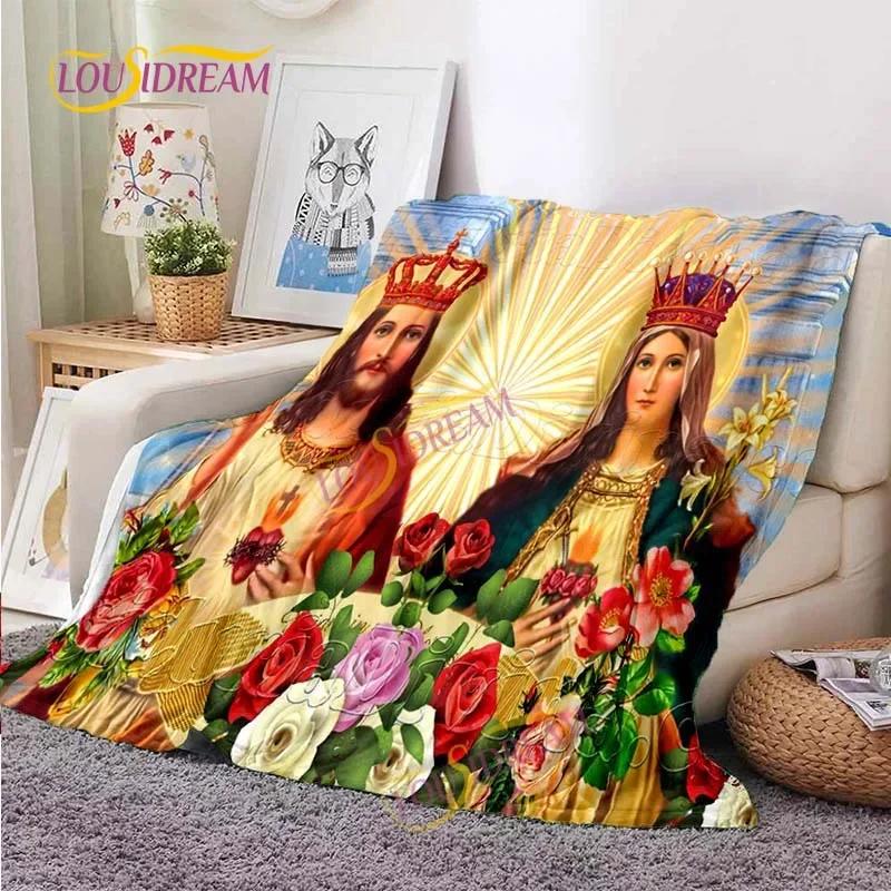 Kind Jesus and Blessed Virgin Mary Soft Christian God Flannel Art Faith Bed Comfortable Home Hiking Four Seasons Warm Blanket