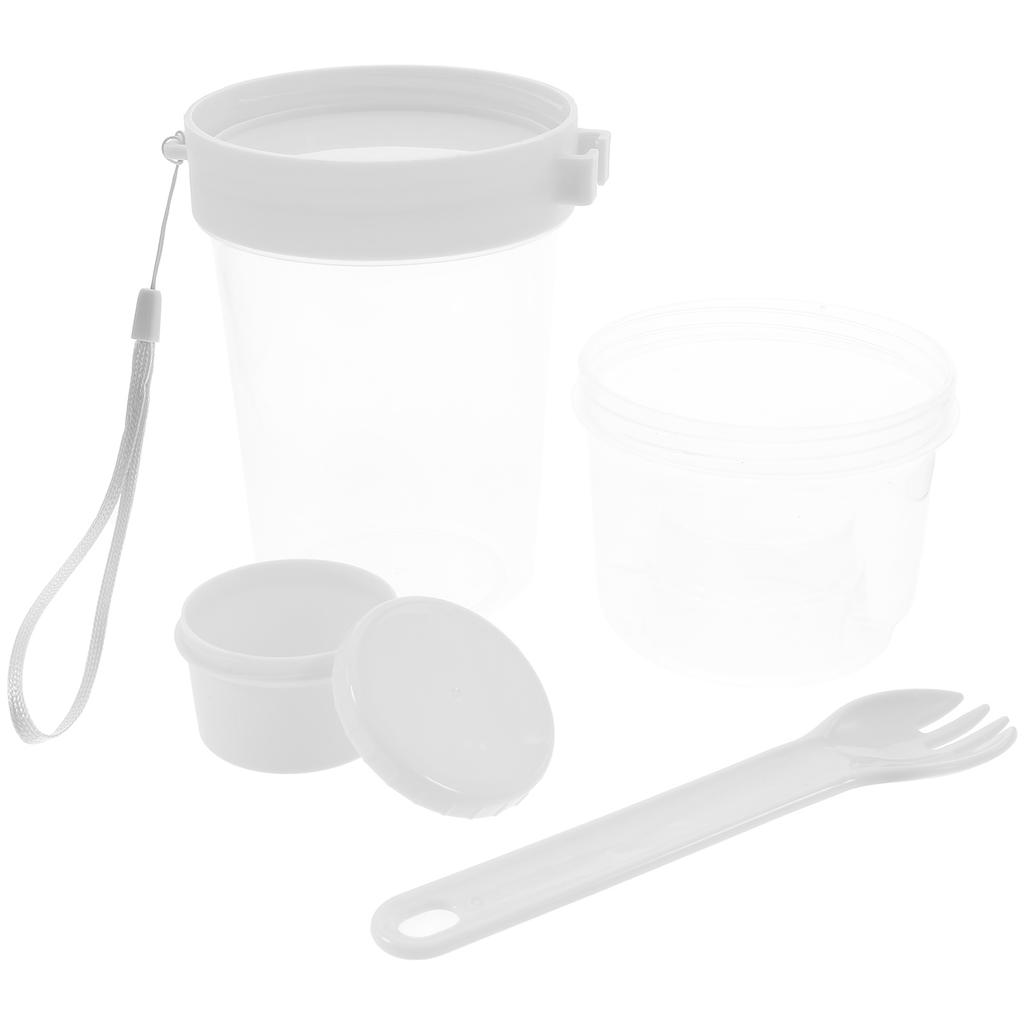 1 set 1 Set Portable Double Layer Overnight Oats Cup Airtight Leakproof Salad Container Large Capacity Meal Prep Jar Pp Material