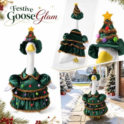 23 Inch Porch Goose Christmas Tree Costume Set with Decorative Hat and Outfit for Holiday Indoor Outdoor Display
