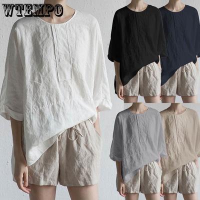 Brand Cotton Linen T-shirts Women Solid Color O-neck Half Sleeve Casual Tee Tops 4XL 5XL Plus Size Casual Female T-shirts