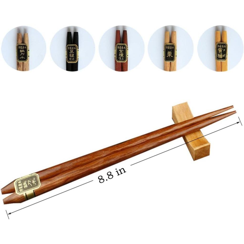 Natural Wood Chopsticks Set, Reusable Classic Style Chopsticks ,Dishwasher Safe Non-Slip Design Chop Sticks 5 Pairs Gift Set