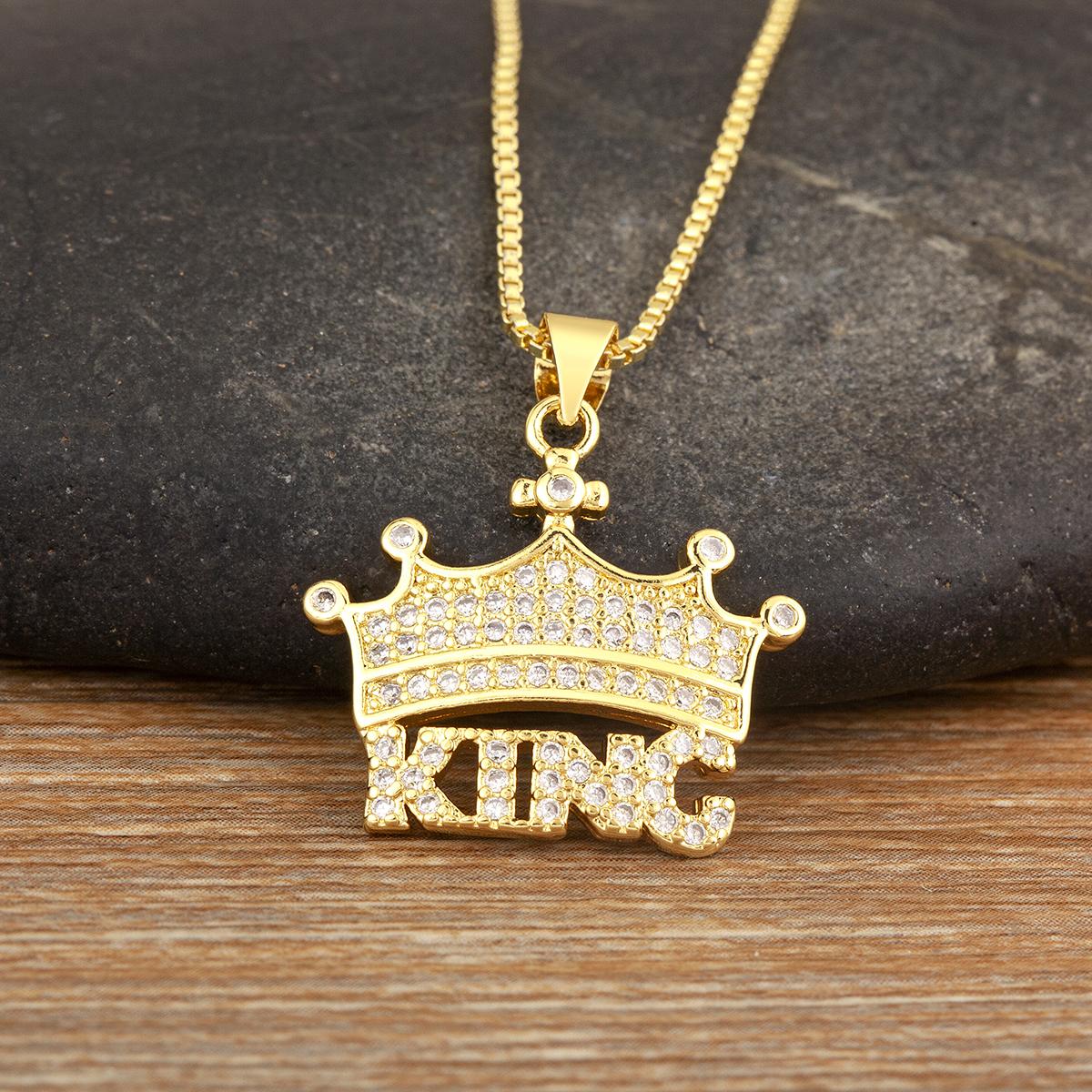 

Nidin Hot Sale Crown Shape KING Letter Charm Pendant Necklace For Women Men Shiny Zircon European And American Fashion Jewelry золотий