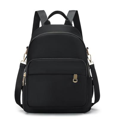 Frauen Nylon einfarbig Rucksack Reißverschluss große Kapazität Laptoptasche (Schwarz)
