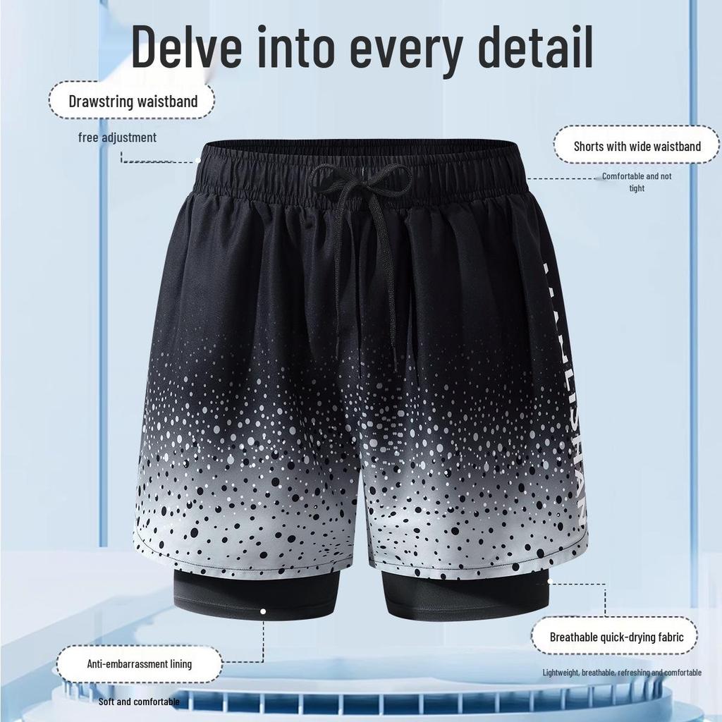 Men's Quick-Dry Swim Trunks: Double Layer, Anti-Embarrassment, Breathable Mid-Length Beachwear for Running and Hot Springs.