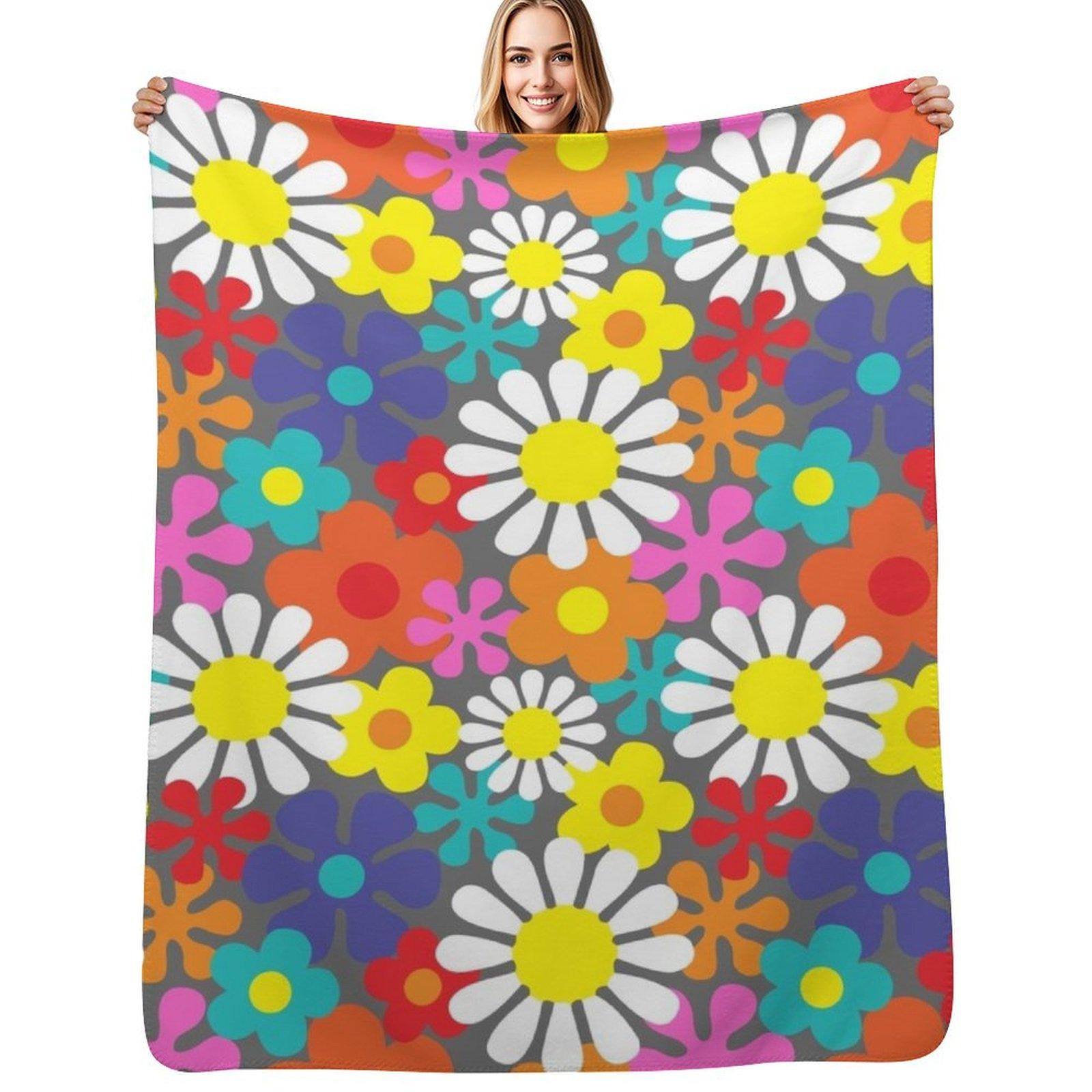 Funky Hippie Flower Power Pattern Throw Blanket Fuzzy Plush Throw Blanket for Sofa Chair Size: 75*100cm, Weight: 230 GSM