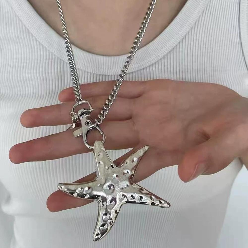 Fashionable Retro 5-Pointed Star Pendant Necklace Exaggerated Personality Starfish Punk Trend Necklaces Men Women Jewelry Access