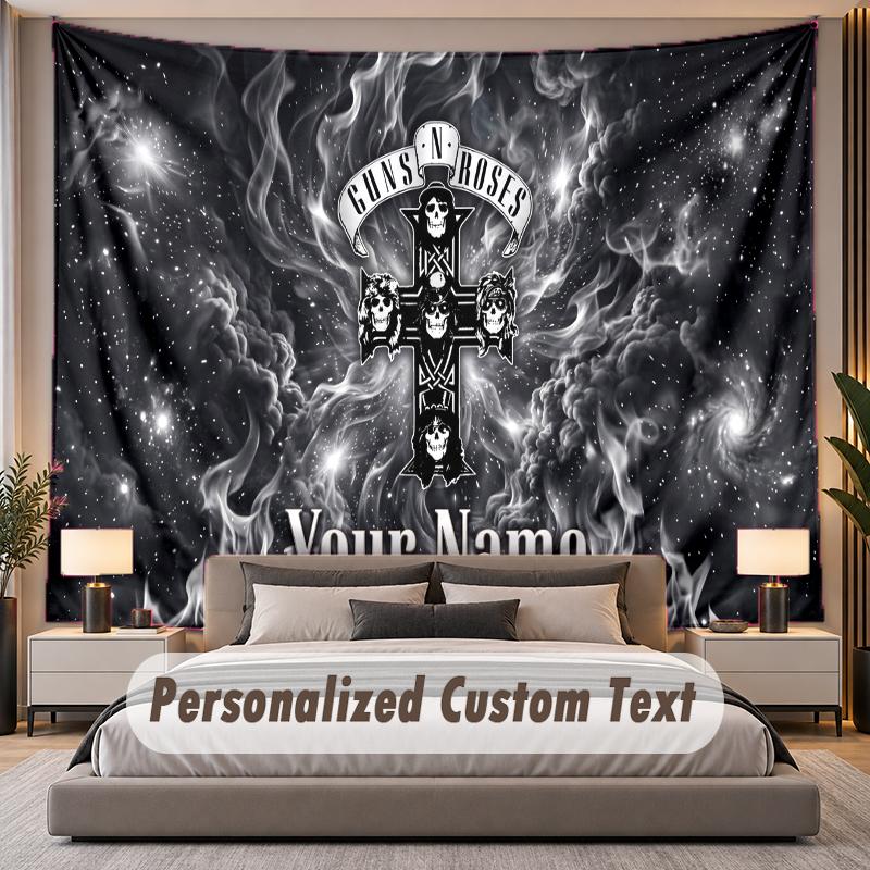 Custom Name Text Tapestry Guns N’ Roses Personalized Polyester Wall Tapestry For Bedroom And Room