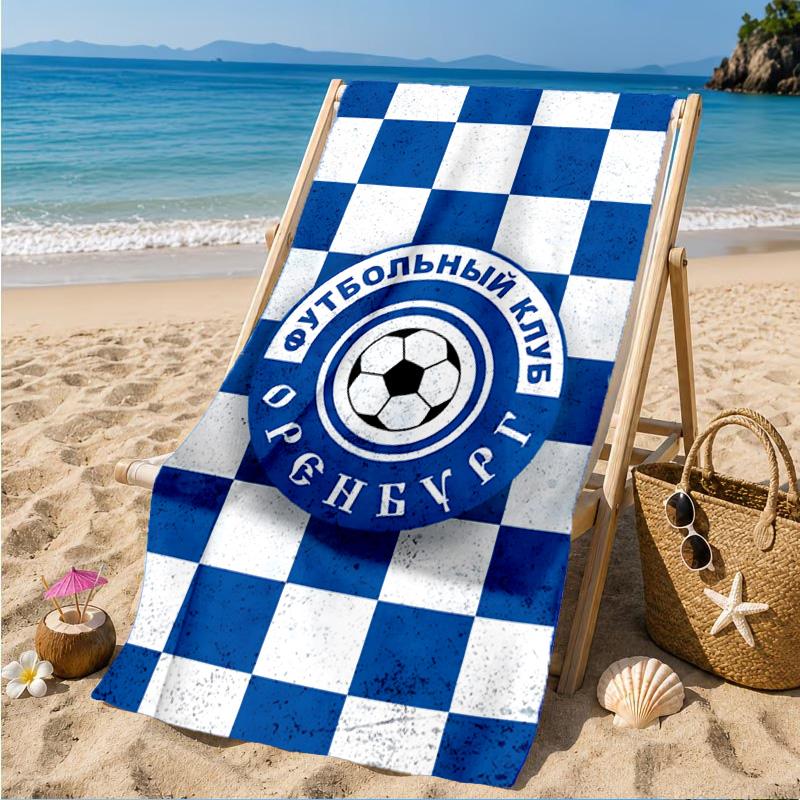 Soccer Club Emblem Design Printed Microfiber Beach Towel, Soft And Absorbent, Quick-Dry, Ideal for Summer Travel, Beach Essential, Swimming Pool
